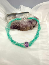 Cargar imagen en el visor de la galería, Amethyst Amazonite Choker Necklace – 8-Strand Twisted Gemstone Collar with vibrant amazonite beads.
