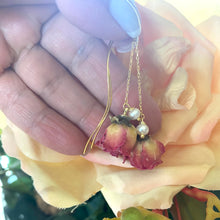 Load image into Gallery viewer, Real Red Roses &amp; Freshwater Pearl Threader Earrings
