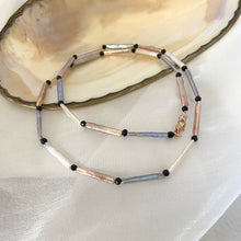 Charger l&#39;image dans la galerie, White, Pink and Grey Stick Pearls with Black Spinel Long Layering Necklace
