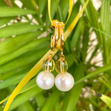 Load image into Gallery viewer, Edison White Pearls and Citrine Hoop Earrings, Gold Vermeil Plated Silver
