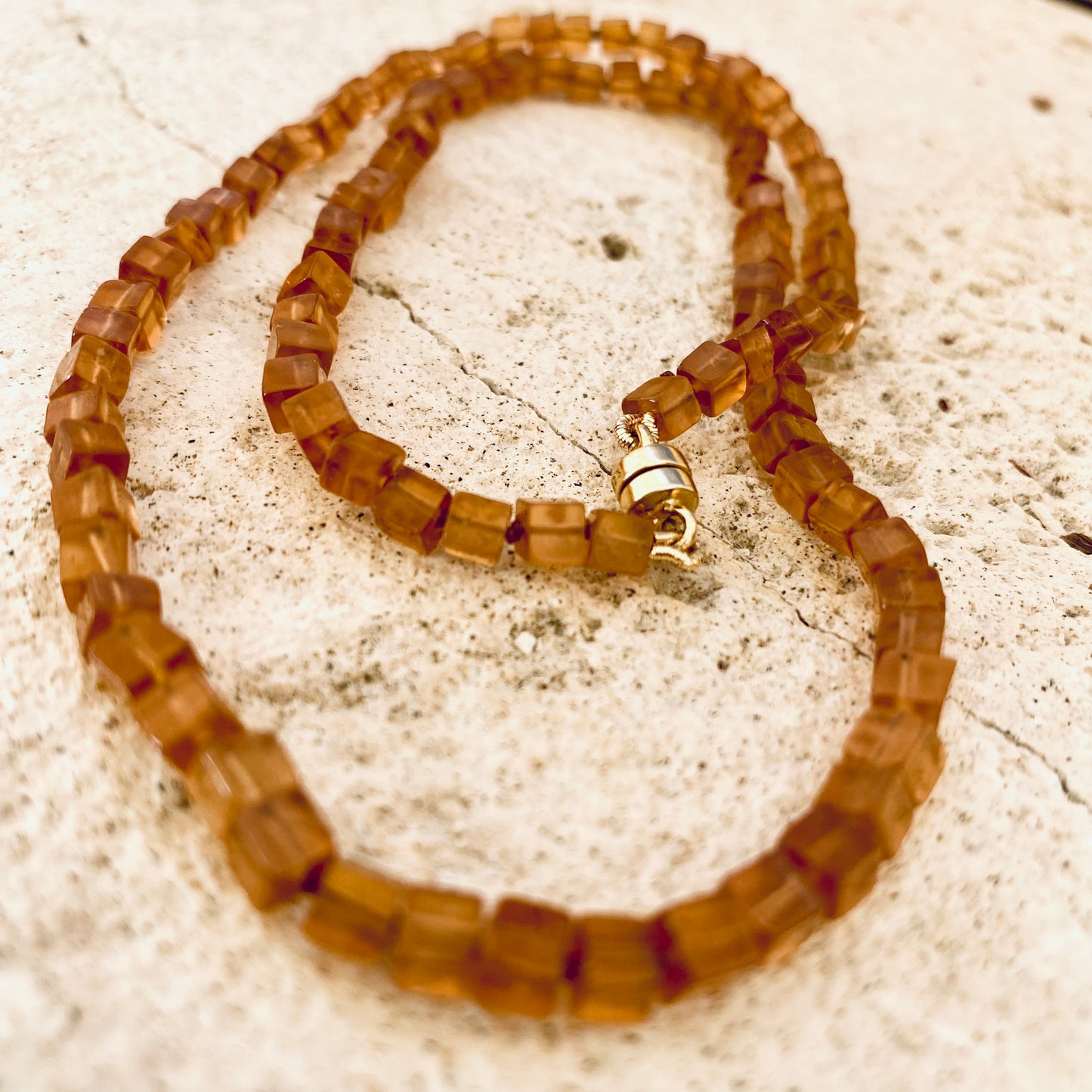 Hessonite garnet necklace with magnetic clasp, featuring warm golden-yellow cube stones for a refined look.
