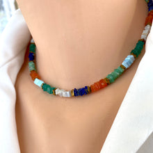 Charger l&#39;image dans la galerie, Mixed Gemstones Necklace, Lapis Lazuli, Carnelian, Chrysoprase, Opal &amp; Green Onyx, Gold Filled, 15&quot;or 16&quot;in
