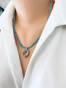 Double Strand Blue Amazonite & Citrine Pendant | November Birthstone