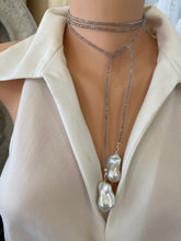 Load image into Gallery viewer, Labradorite &amp; Two Baroque Pearl Lariat Necklace | 52&quot;
