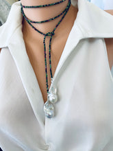 Load image into Gallery viewer, Ruby Zoisite &amp; Two Baroque Pearl Lariat Necklace | 54&quot;
