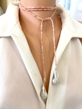 Load image into Gallery viewer, Pink Opal &amp; Two Baroque Pearl Lariat Necklace | 52&quot;
