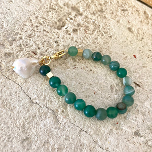 Green or Hot Pink Mat Sardonyx Bracelet with Baroque Pearl Charm