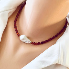 Load image into Gallery viewer, Burnt Orange Carnelian Necklace, Freshwater White Baroque Pearl and Gold Filled Details, 16&quot;inches +2&quot;
