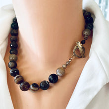 Load image into Gallery viewer, Chunky Brown Bostwana Agate Candy Necklace, Artisan Gold Bronze Toggle Clasp, 18&quot;inches
