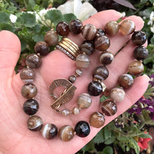 Load image into Gallery viewer, Chunky Brown Bostwana Agate Candy Necklace, Artisan Gold Bronze Toggle Clasp, 18&quot;inches
