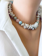 Charger l&#39;image dans la galerie, Aquamarine Morganite Necklace – gold choker side angle on mannequin
