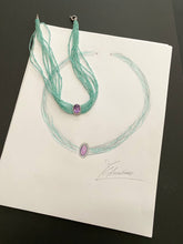Cargar imagen en el visor de la galería, Amethyst Amazonite Choker Necklace – 8-Strand Twisted Gemstone Collar with sketch on paper.
