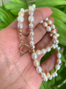 Freshwater Pastel Pearls Toggle Necklace with Gold Filled Details, June Birthstone Gift for Her, 16"inc