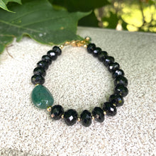 Cargar imagen en el visor de la galería, Black Spinel and Green Emerald Bracelet, 14K Gold Filled, May Birthstone Gifts, 7&quot;inch
