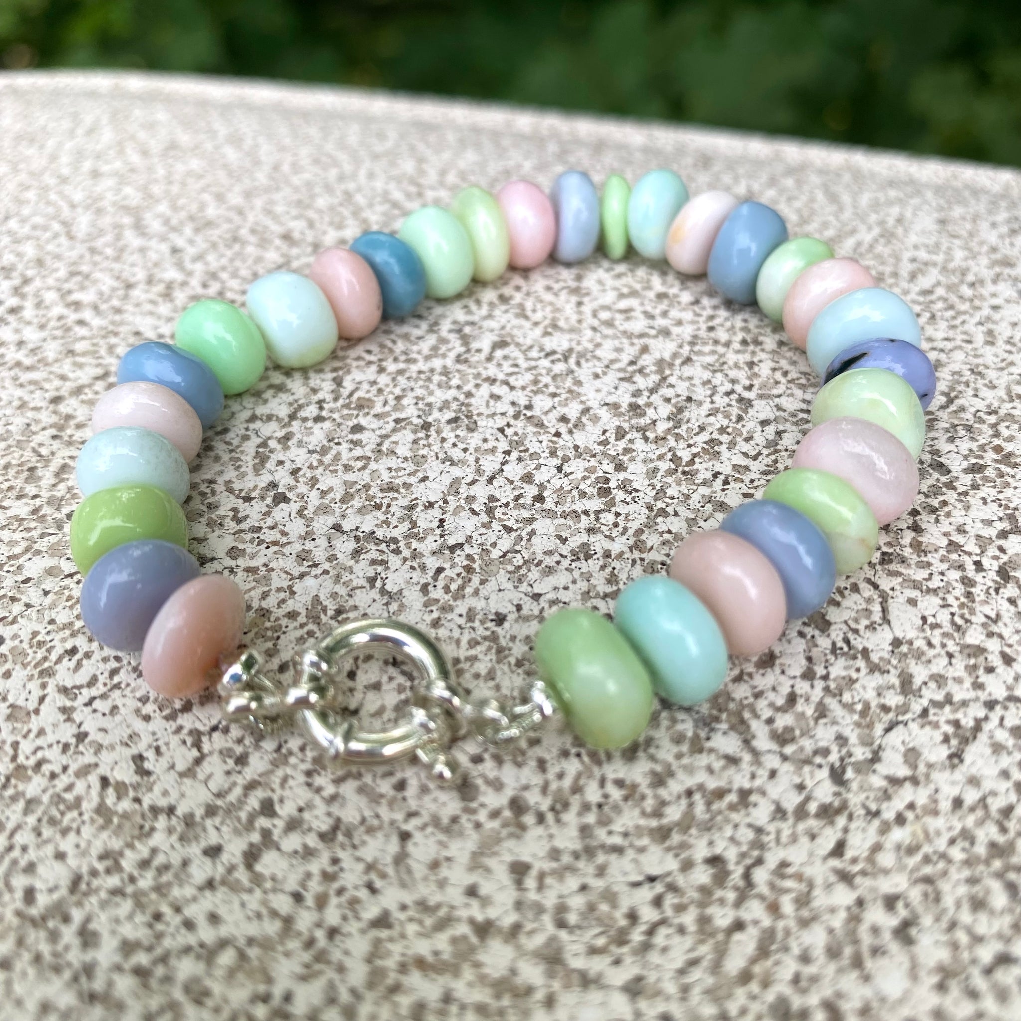 Multi Color Pastel Peruvian Opal Candy Bracelet, Sterling Silver