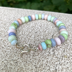 Multi Color Pastel Peruvian Opal Candy Bracelet, Silver