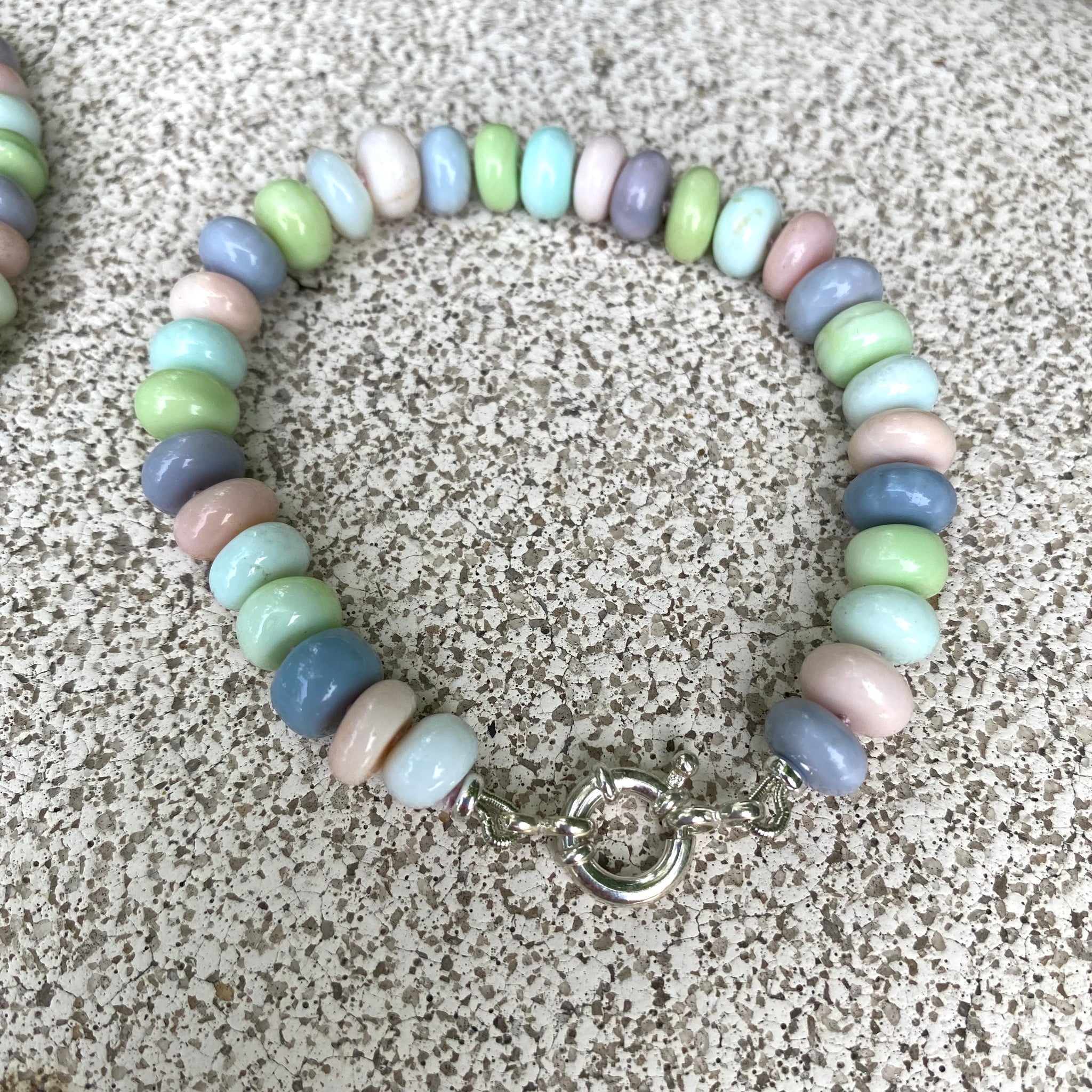 Multi Color Pastel Peruvian Opal Candy Bracelet, Sterling Silver Marin –  Loulia Pearl Jewelry