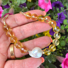 Load image into Gallery viewer, Citrine and Baroque Pearl Bracelet, 14k Gold Filled, November Birthstone , 7&quot;inch
