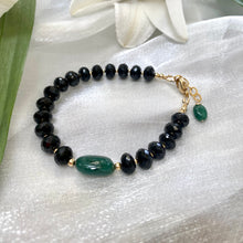 Charger l&#39;image dans la galerie, Black Spinel and Green Emerald Bracelet, 14K Gold Filled, May Birthstone Gifts, 7&quot;inch
