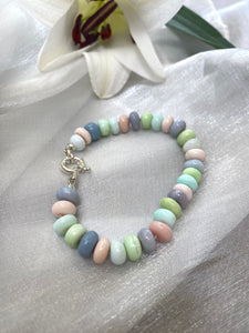 Multi Color Pastel Peruvian Opal Candy Bracelet, Silver