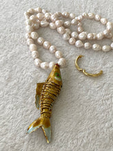 Charger l'image dans la galerie, White Baroque Pearl Necklace with Cloisonné Fish Pendant, 9–11mm Hand Knotted Pearls, 32" or 34"
