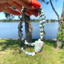 Load image into Gallery viewer, Ocean Blue Larimar and Baroque Pearl Necklace with Gold Filled Beads and Closure,18&quot;in
