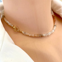 Charger l&#39;image dans la galerie, Genuine Multi Moonstone Choker Necklace with 14k gold filled Toggle Closure, 15&quot;in, June Birthstone
