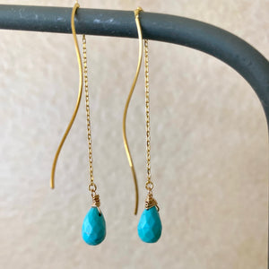 Arizona Turquoise Briolettes Threader Earrings, Gold Vermeil Plated Silver