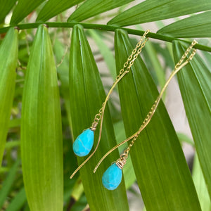 Arizona Turquoise Briolettes Threader Earrings, Gold Vermeil Plated Silver