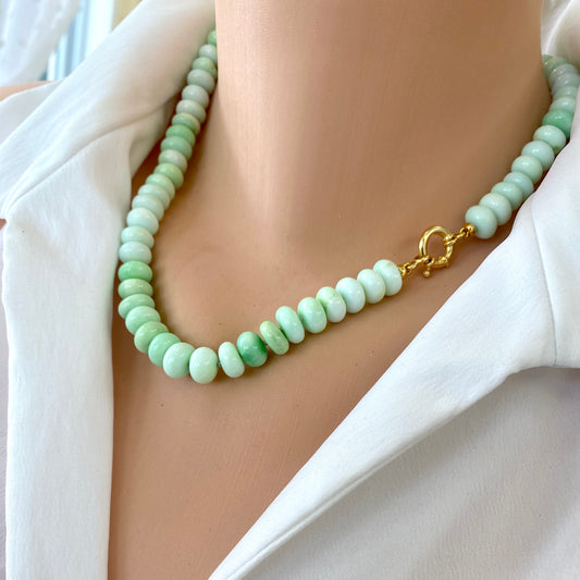 Green Opal Candy Necklace showcasing natural green opal rondelle beads for a fresh summer look.
