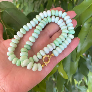 Green Parrot Opal Candy Necklace, 18"in, Gold Vermeil Plated Sterling Silver Marine Closure