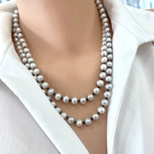 Charger l&#39;image dans la galerie, Light Grey Fresh Water Pearls and Spinel Long Necklace,Silver Details, 41&quot;inches
