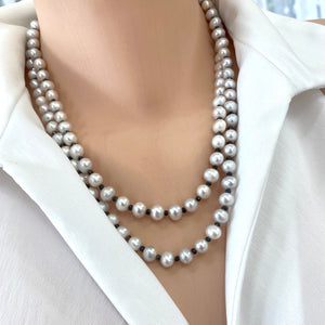 Light Grey Fresh Water Pearls and Spinel Long Necklace,Silver Details, 41"inches