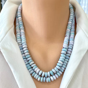 Pinkish Blue Opal Candy Necklace, 20.5"or21.5""inches, Sterling Silver Marine Closure