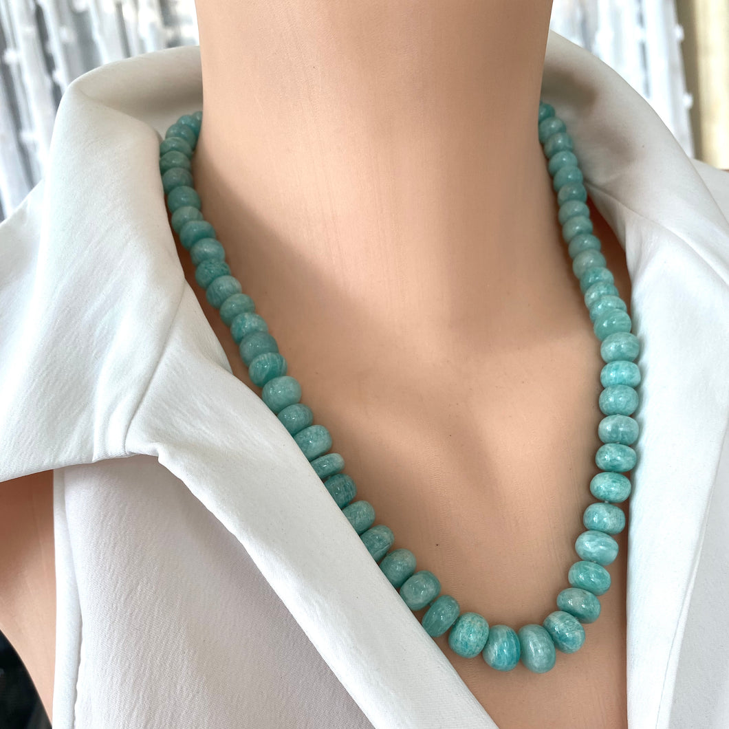 Hand Knotted & Graduated Amazonite Candy Necklace, Gold Vermeil Marine Closure, 21.5