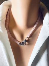 Carica l'immagine nel visualizzatore di Gallery, Faceted Rose Quartz Necklace, 6.5mm Heishi Indian Cut Beads, Oxidized Silver Diamond Pavé Clasp, 19"
