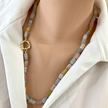 Charger l&#39;image dans la galerie, Dazzling 23-inch Necklace with Aquamarine and Morganite Gemstones, Gold Plated Clasp
