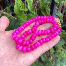 Cargar imagen en el visor de la galería, Hand Knotted Hot Pink Opal Rondelle Beads Necklace, 18.5&quot;in with Gold Vermeil Details
