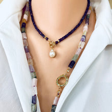 Charger l&#39;image dans la galerie, Amethyst Toggle Necklace with Baroque Pearl Pendant, Gold Plated, February Birthstone, 16&quot;in
