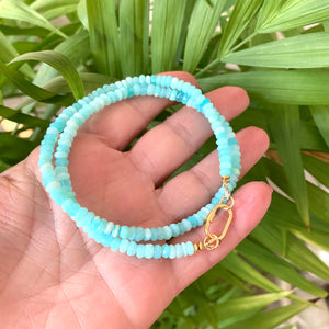 Sky Blue Peruvian Opal Choker Necklace, Gold, 16"