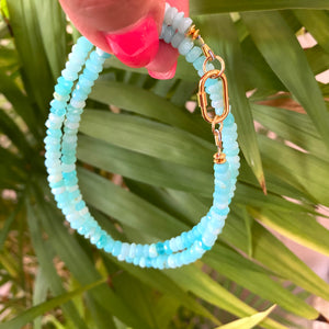 Sky Blue Peruvian Opal Choker Necklace, Gold, 16"