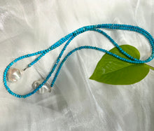 Carica l&#39;immagine nel visualizzatore di Gallery, Turquoise Rondelle Beads &amp; Two Baroque Pearls Lariat Wrap Necklace, Sterling Silver, December Birthstone 44&quot;inches
