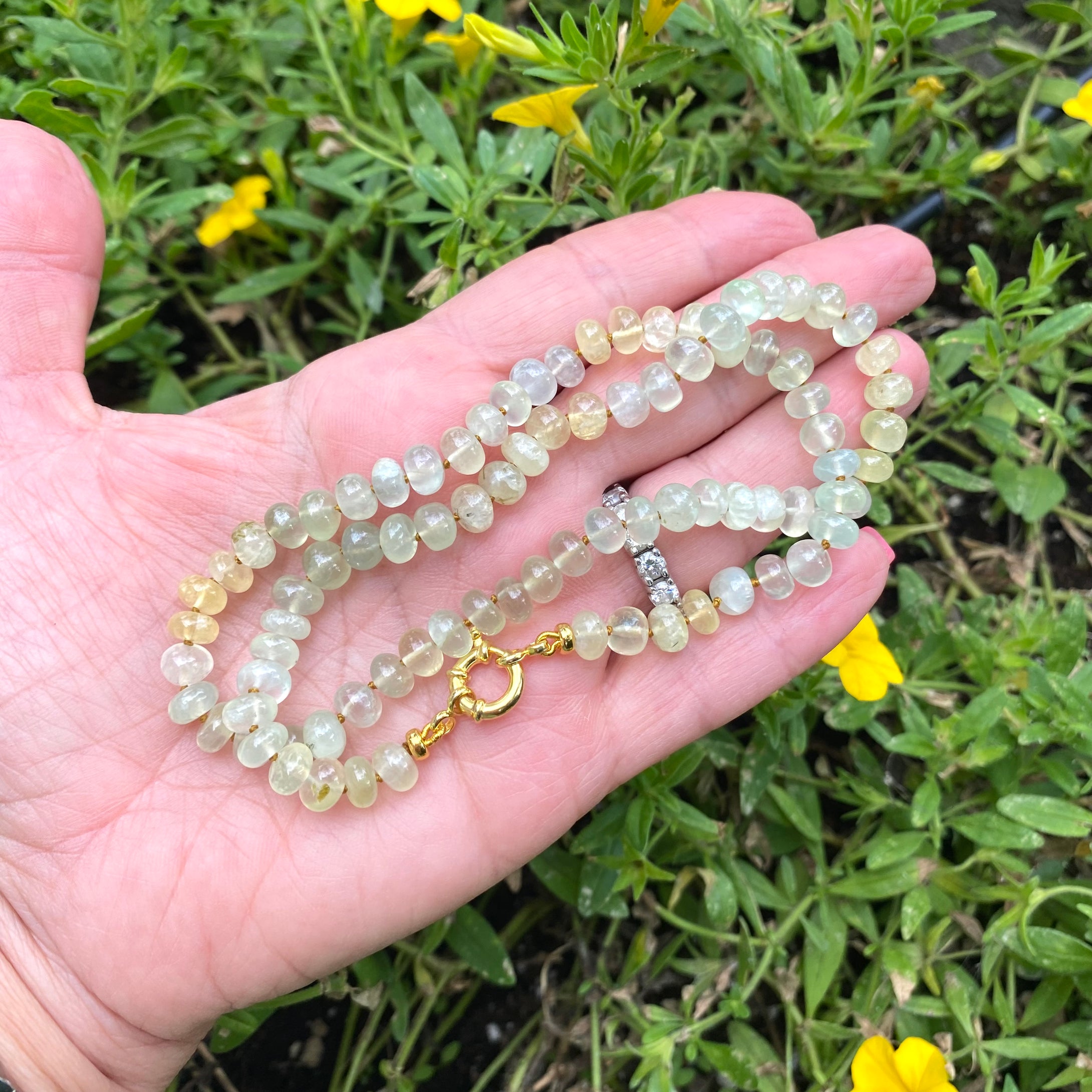Shaded Prehnite Candy Necklace, Gold Vermeil Plated Marine Closure and Details, 19.5