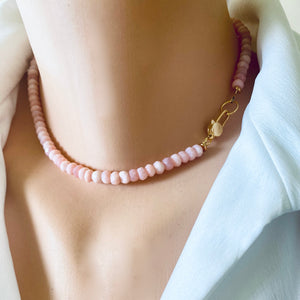 Pink Opal Short Necklace, 15"-17", Gold