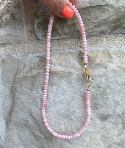 Pink Opal Short Necklace, 15"-17"inches, Gold Vermeil Plated Sterling Silver Lobster Closure