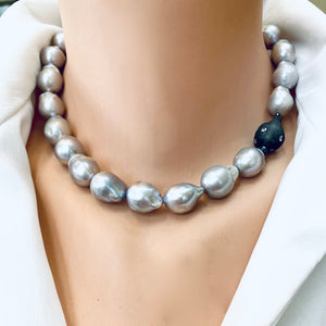 Exquisite Grey Baroque Pearl Choker Necklace with Baroque Inspired Element, 16"in