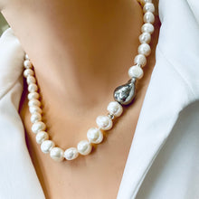 Charger l&#39;image dans la galerie, Elegant Hand-Knotted White Pearl Bridal Necklace with Sterling Silver Baroque Detail, 18&quot;inches
