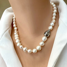 Charger l&#39;image dans la galerie, Breathtaking Bridal Pearl Necklace with Black Zircon and Sterling Silver Elements, 18&quot;inches
