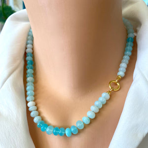 Sky Blue Opal Candy Necklace, 18"inches, Gold Vermeil Plated Sterling Silver Push Lock Closure