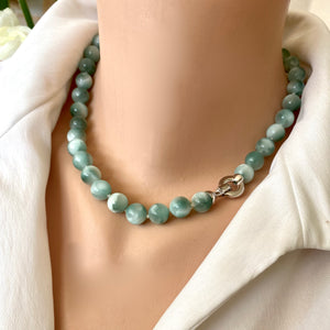 Green Moonstone Candy Necklace, Top Quality Moonstone Beads, Rhodium Plated Silver Push Lock Clasp, 17"in